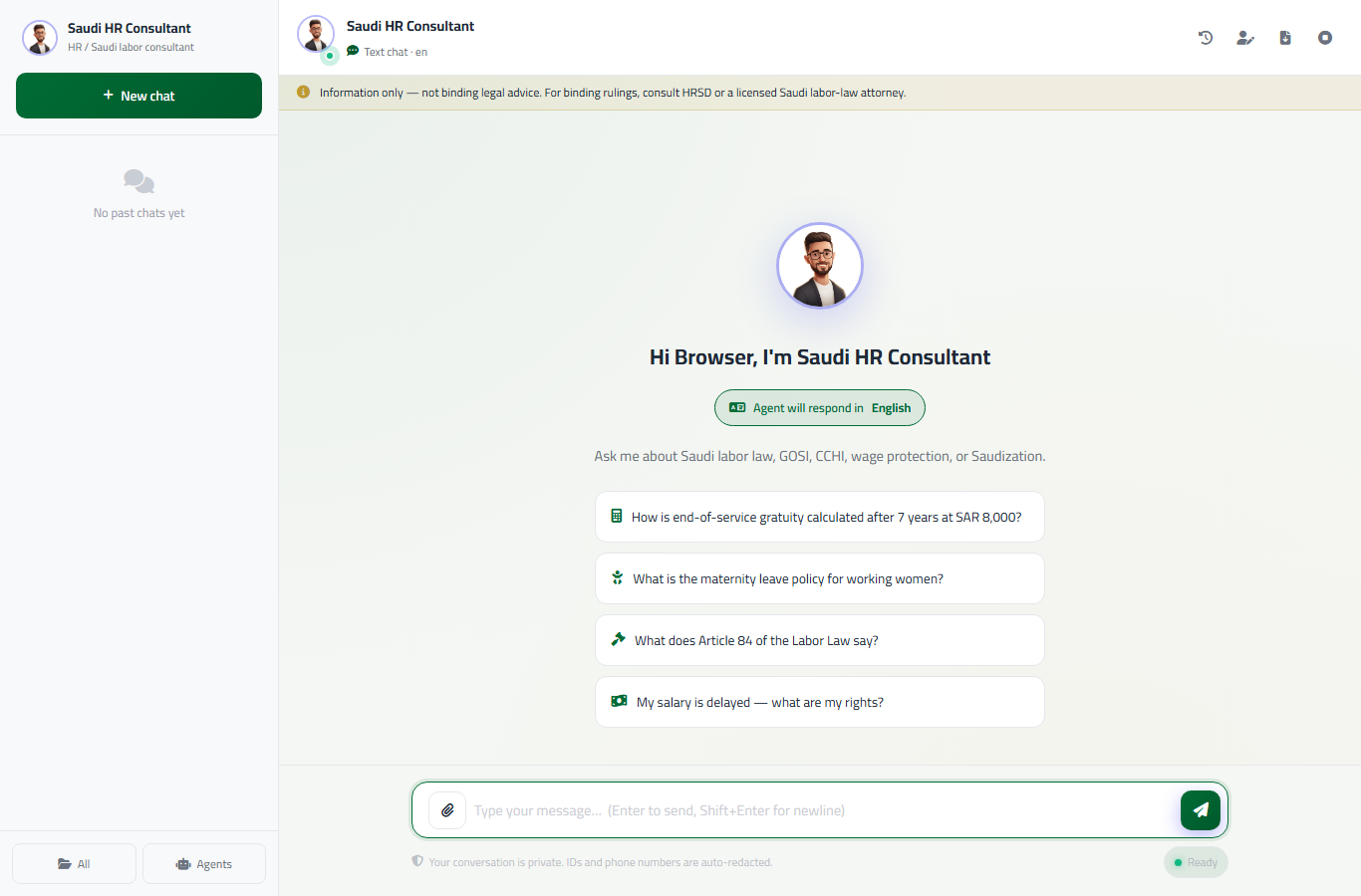 Text chat — initial state